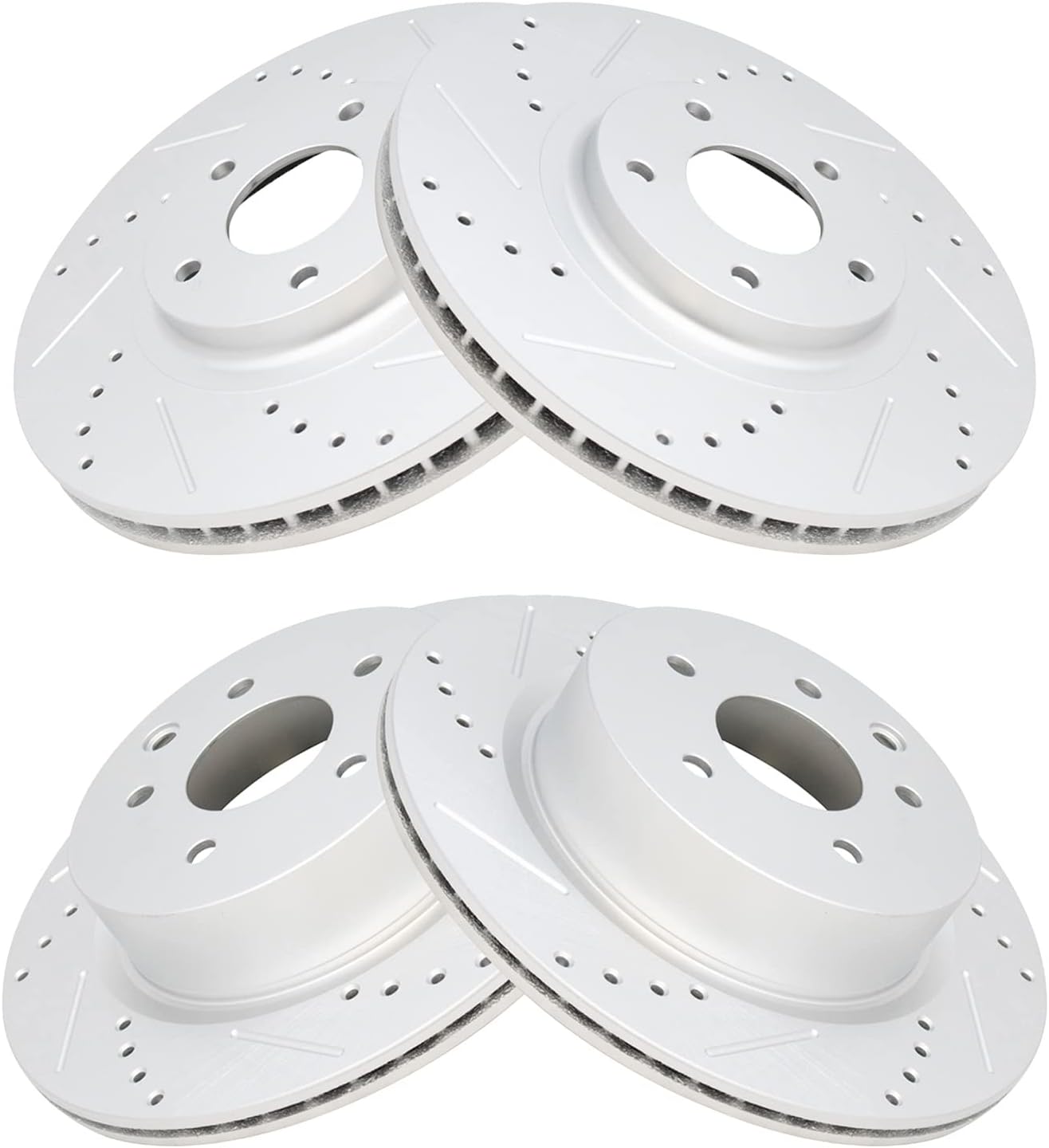 TRQ Performance Front Rear Brake Rotor Set Drilled Slotted Vented G Coated Compatible with 08-12 Infiniti EX35 2013 EX37 11-12 G25 05-08 G35 06-10 M45 06-08 Nissan 350Z 09-20 370Z