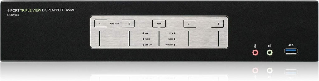 IOGEAR 4-Port 4K DisplayPort Triple View KVMP - 3 HDMI Monitors Outs - Converts DisplayPort to HDMI Out - 4096 x 2160 @60Hz - Control/Share USB 3.0 peripherals - Win 7+ Mac OS Linux - GCS1964