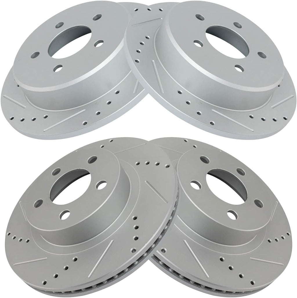 TRQ Performance Front and Rear Brake Rotor Set G Coated Drilled and Slotted Compatible with 2001-2002 Ford Explorer Sport