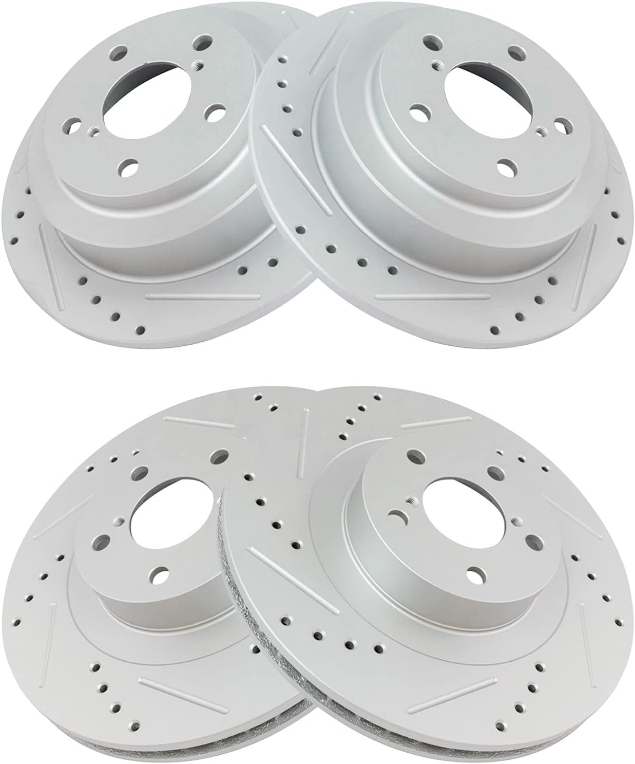 TRQ Performance Front and Rear Brake Rotor Set G Coated Drilled and Slotted Compatible with 2005-2006 Saab 9-2X 2003-2008 Subaru Forester 2002-2005 Impreza