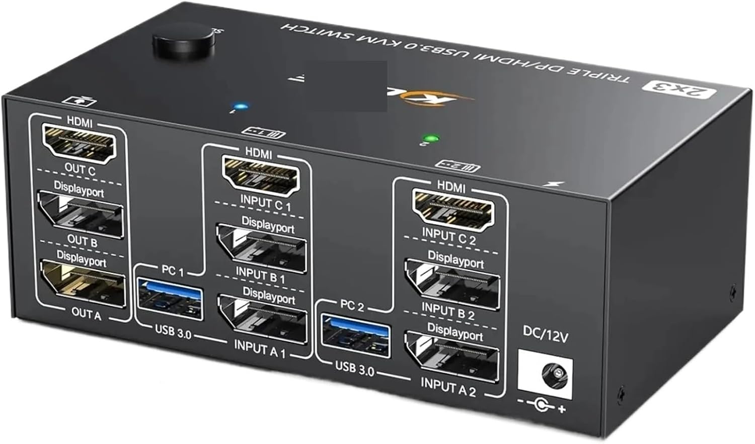 KVM Switch 3 Monitors 2 Computers,Triple Monitors KVM Switch DisplayPort HDMI 3 Ports 8K@60Hz 4K@144Hz Extended Display(203DH US Plug)