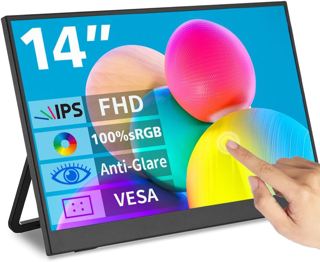 Portable Monitor Touchscreen 14',USB-C & FHD External Display 100% sRGB Anti-Glare Eye Care,Privacy Protection,Low-Power,VESA Mountable Travel Monitor for Laptop/Mac/Gaming/Office