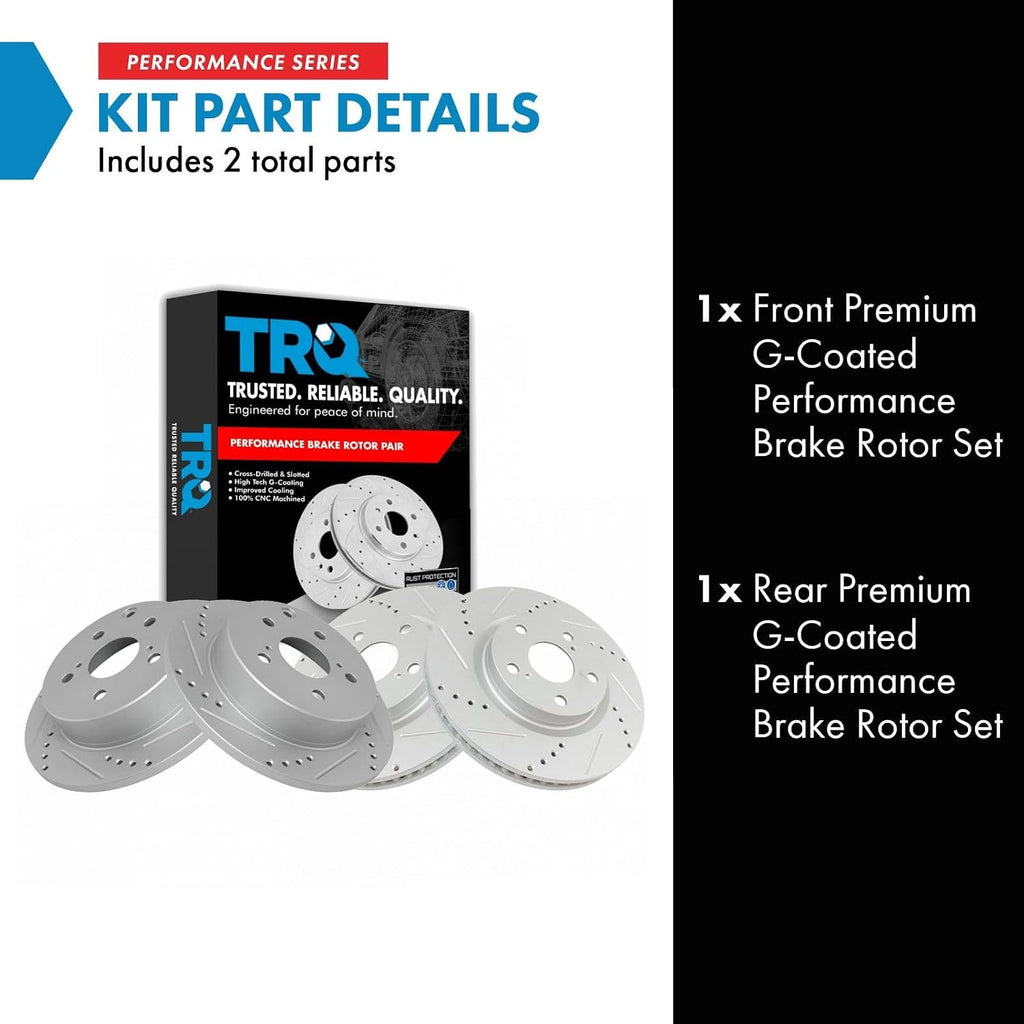TRQ Performance Front and Rear Brake Rotor Set Coated Drilled Slotted Compatible with 13-18 Toyota RAV4 XLE Limited SE 16-18 Toyota RAV4 Hybrid XLE Limited SE Japan Built Models 1st VIN Digit J