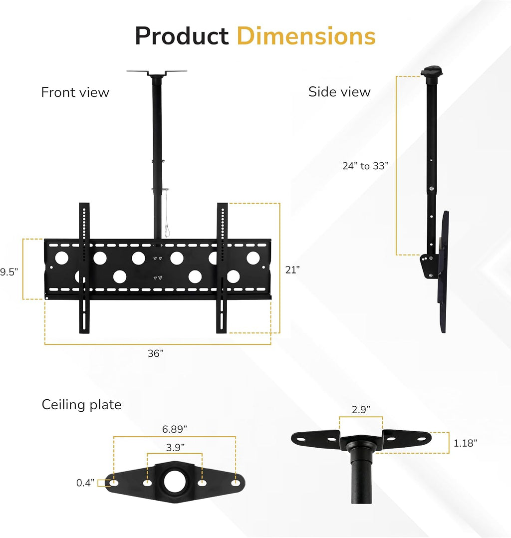 Mount-It! Ceiling TV Mount for 42–90 Inch TVs – Full Motion Swivel, Tilt & Height Adjustable TV Bracket, 220 lb Capacity, VESA 800x400, Sloped Ceilings, Corners – Home & Commercial Use