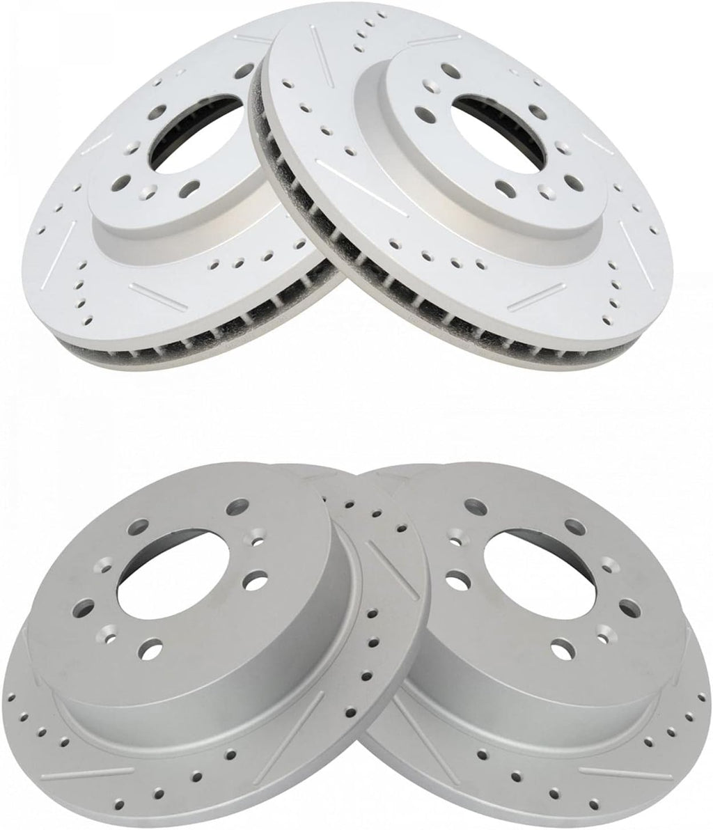 TRQ Performance Front and Rear Brake Rotor Set G Coated Drilled and Slotted Compatible with 2006-2010 Chevrolet Impala 2006-2007 Monte Carlo