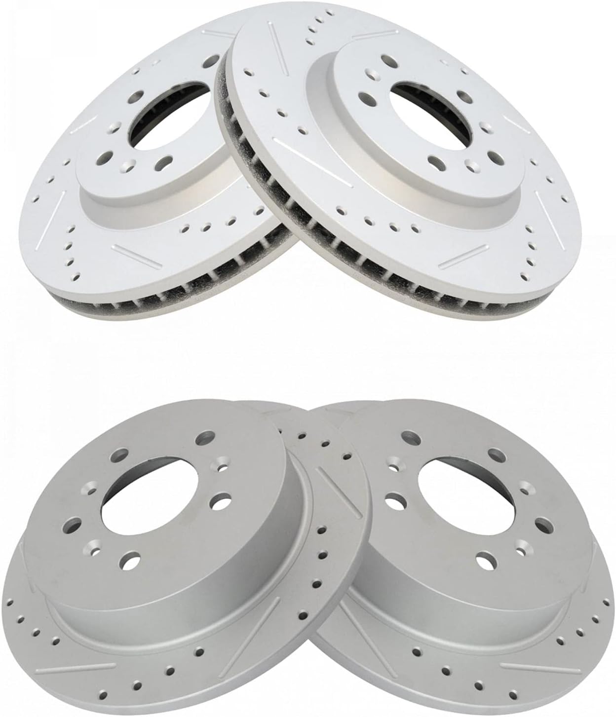 TRQ Performance Front and Rear Brake Rotor Set G Coated Drilled and Slotted Compatible with 2006-2010 Chevrolet Impala 2006-2007 Monte Carlo