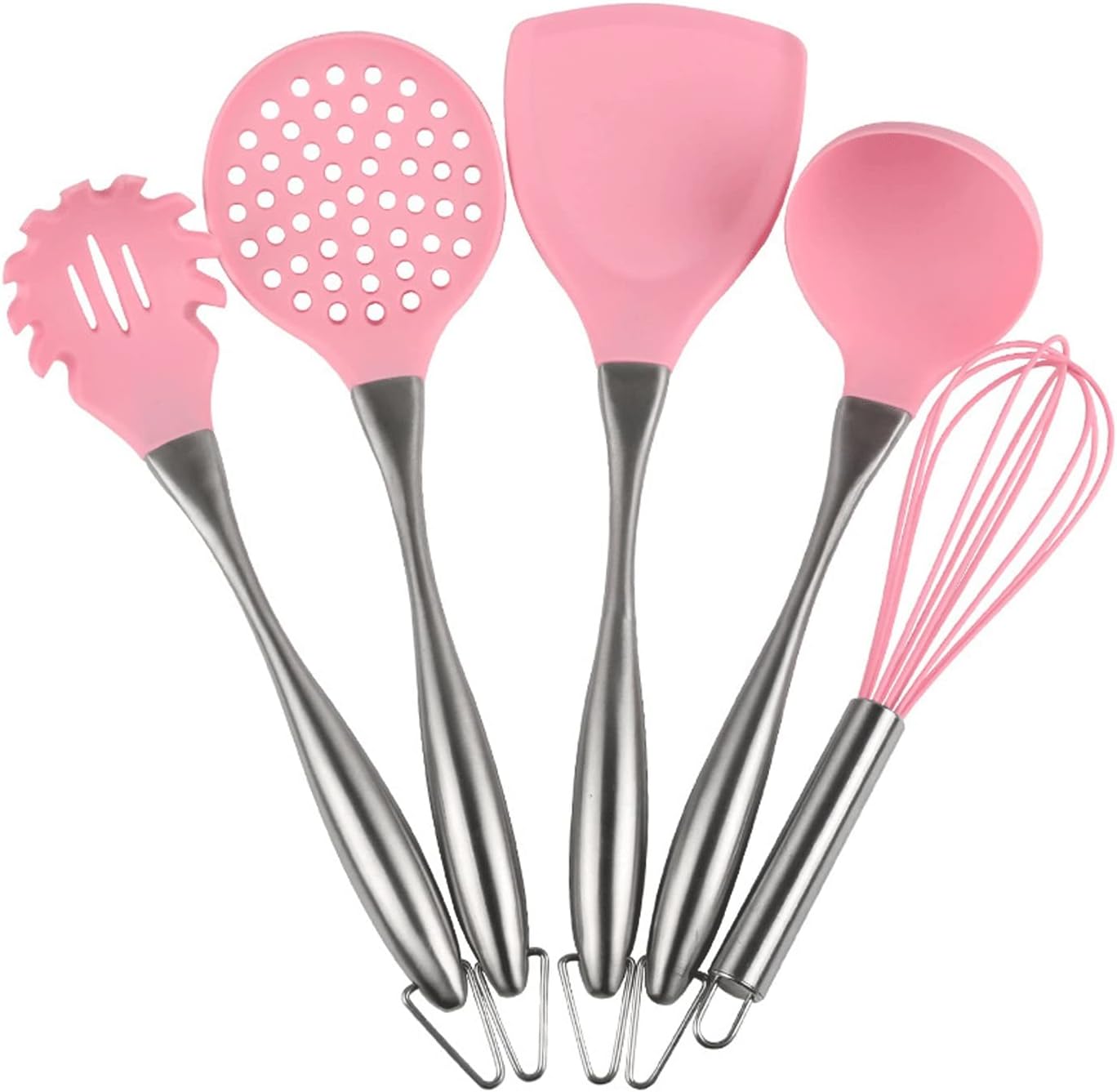 Silicone Cooking Utensil Set - 5Pcs Pink Stainless Steel Handle Silicone Cooking Tool Sets