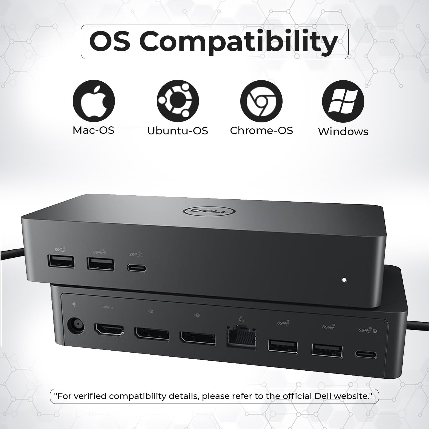UD22 Dell Docking Station Dual Monitor Bundle - USB-C/USB-A Universal Dell Dock for Laptops Comes with 130W Adapter + Anyhdd HDMI, DisplayPort, USB-C Cables & Cloth - Supports Dual/Triple/4 Monitors