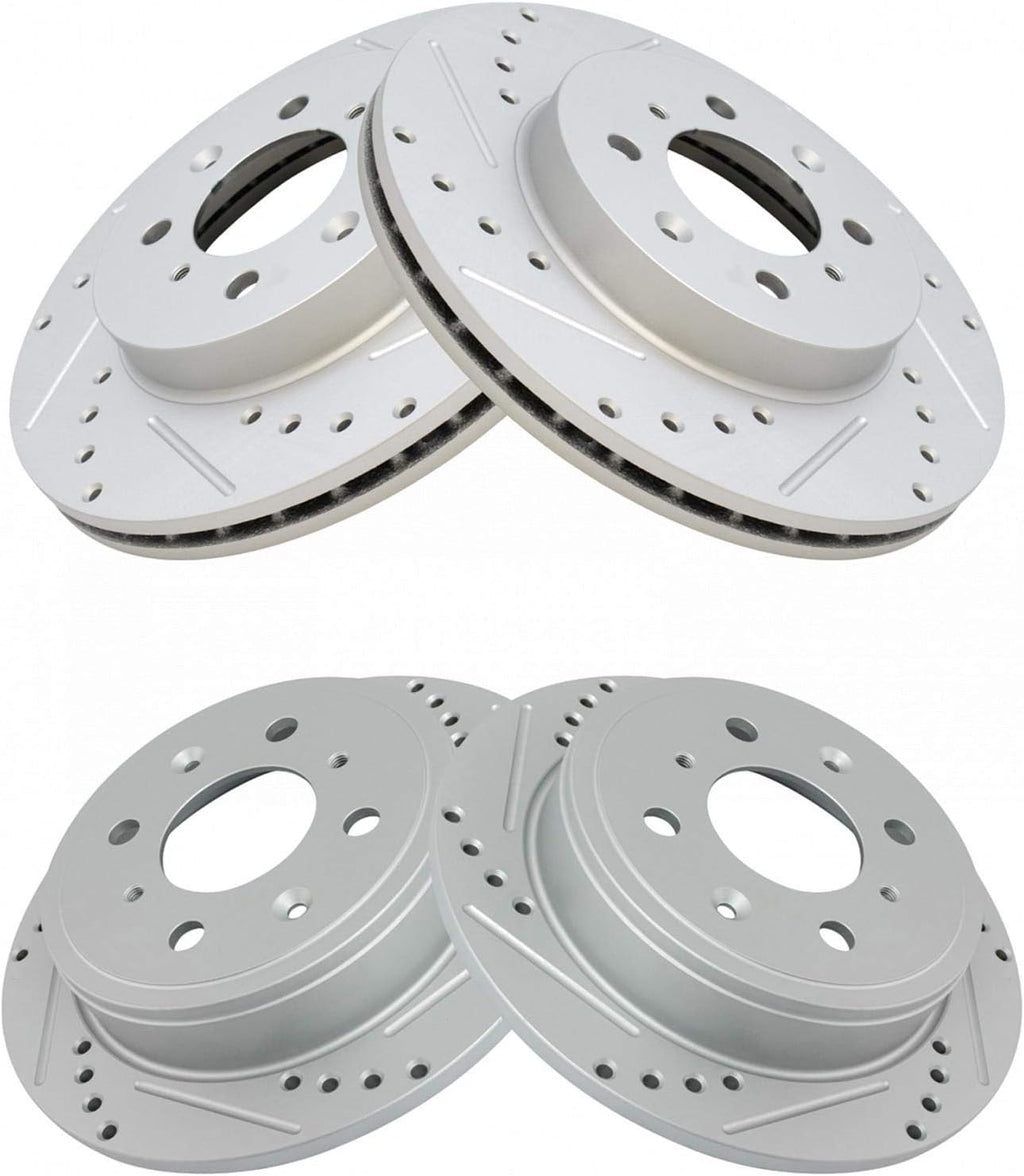 TRQ Performance Front and Rear Brake Rotor Set G Coated Drilled and Slotted Vented Solid Compatible with 1990-1994 Acura Integra