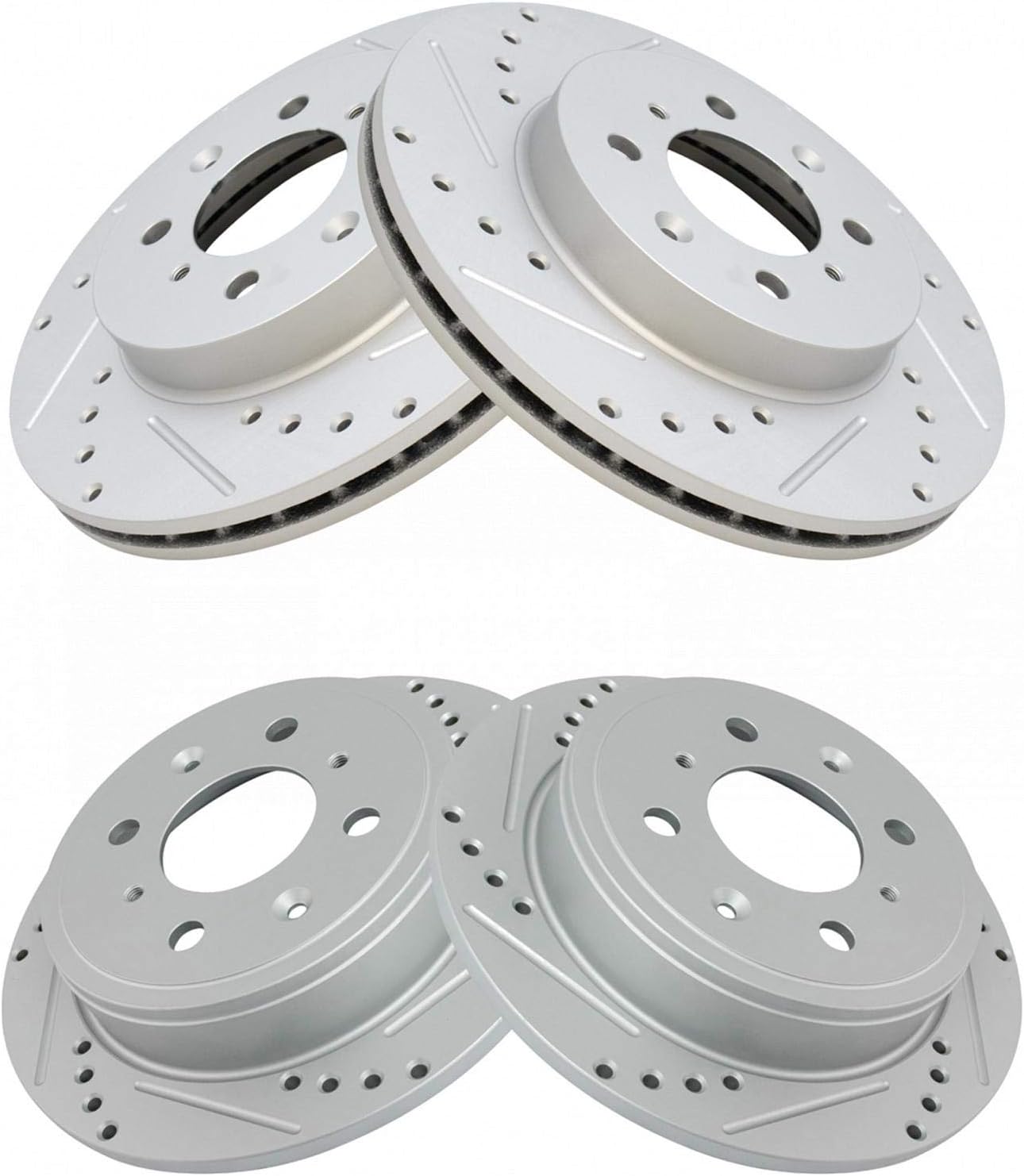 TRQ Performance Front and Rear Brake Rotor Set G Coated Drilled and Slotted Vented Solid Compatible with 1990-1994 Acura Integra