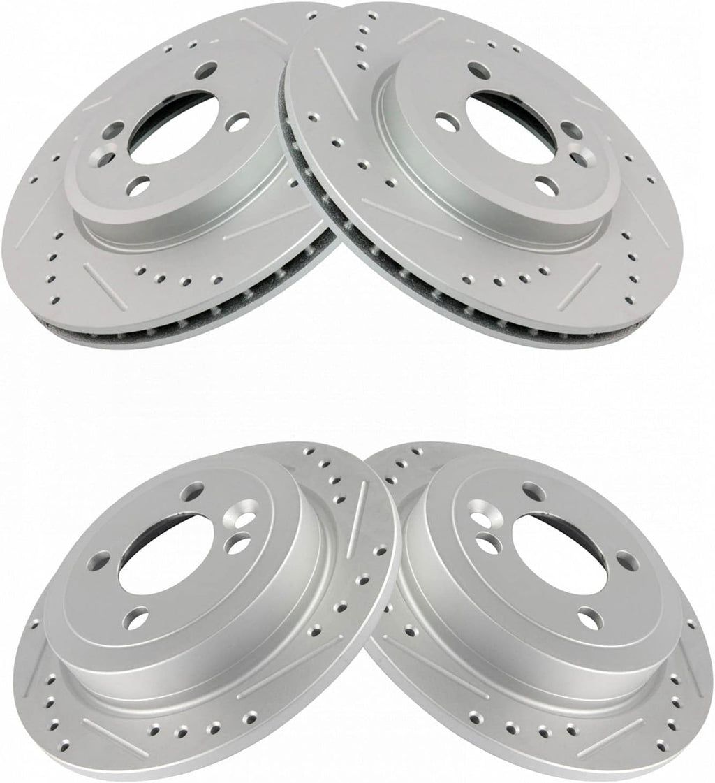 TRQ Performance Front and Rear Brake Rotor Set G Coated Drilled and Slotted Compatible with 2007-2015 Mini Cooper