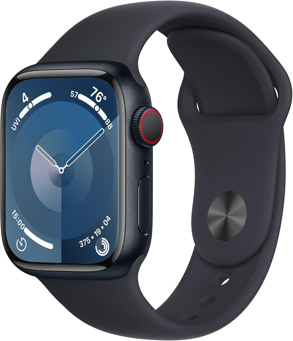 Apple Watch Series 9 [GPS + Cellular, 41mm] - Midnight Aluminum Case with Midnight Sport Band, M/L (Renewed)