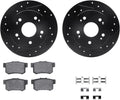 R1 Concepts Rear Brake Kit Fits 2006-2011 Acura CSX; 2013-2015 Acura ILX; 1997-2001 Honda Prelude; 2006-2015 Honda Civic| Performance Sport Pads, Drilled Slotted Rotors| Hardware| 10.2' Rear