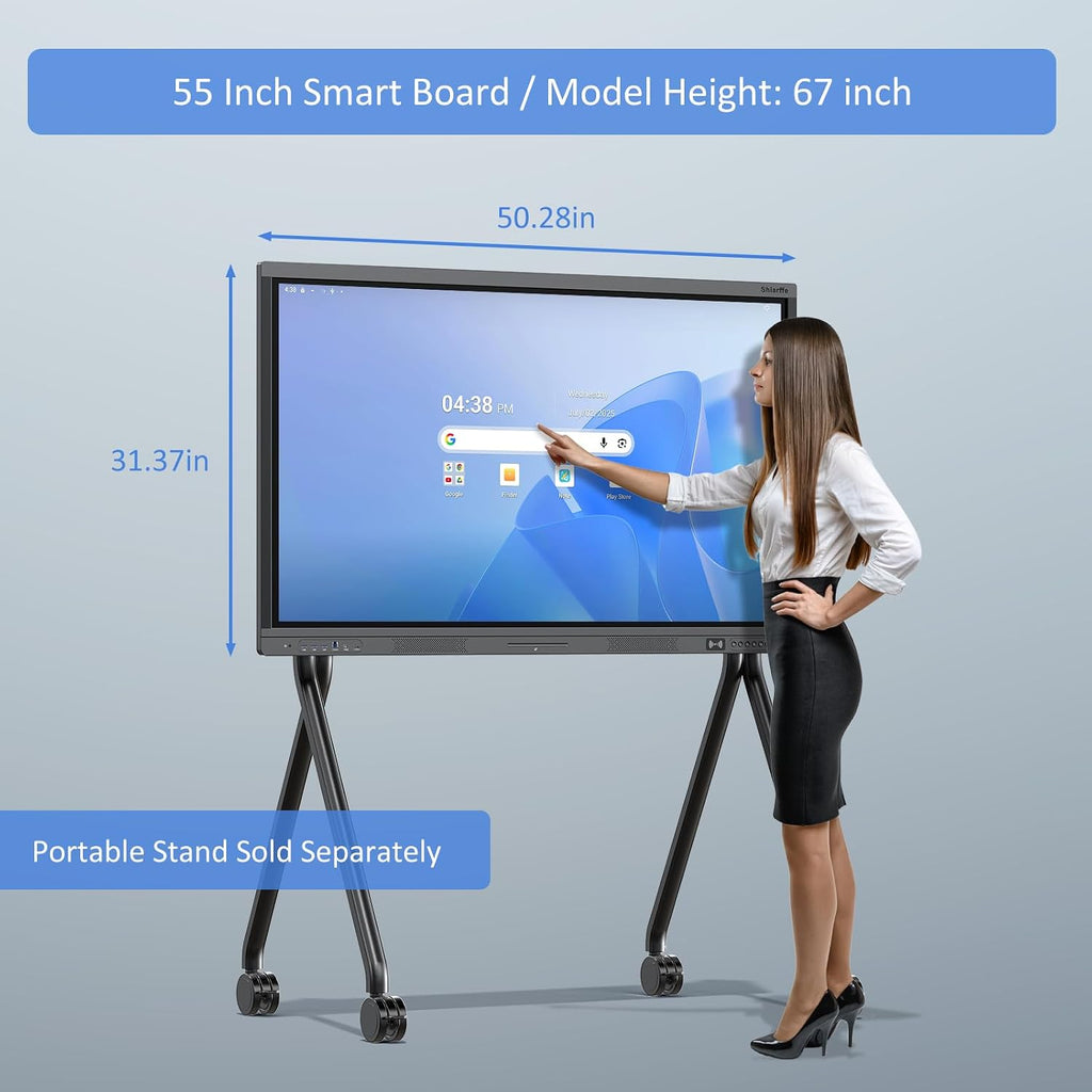 Shiarffe X5 Smart Board 55 Inch 4K Interactive Whiteboard 8GB RAM + 128GB Storage, All-in-One Touchscreen Monitor Built-in Speaker for Classroom Hybrid Work (Board Only)