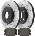 Front Driver and Passenger Side Drilled Slotted Ceramic Power Disc Set Kit Brake Rotors and Pads for Acura for CSX 2007-2010 for Honda for Civic 2006-2011