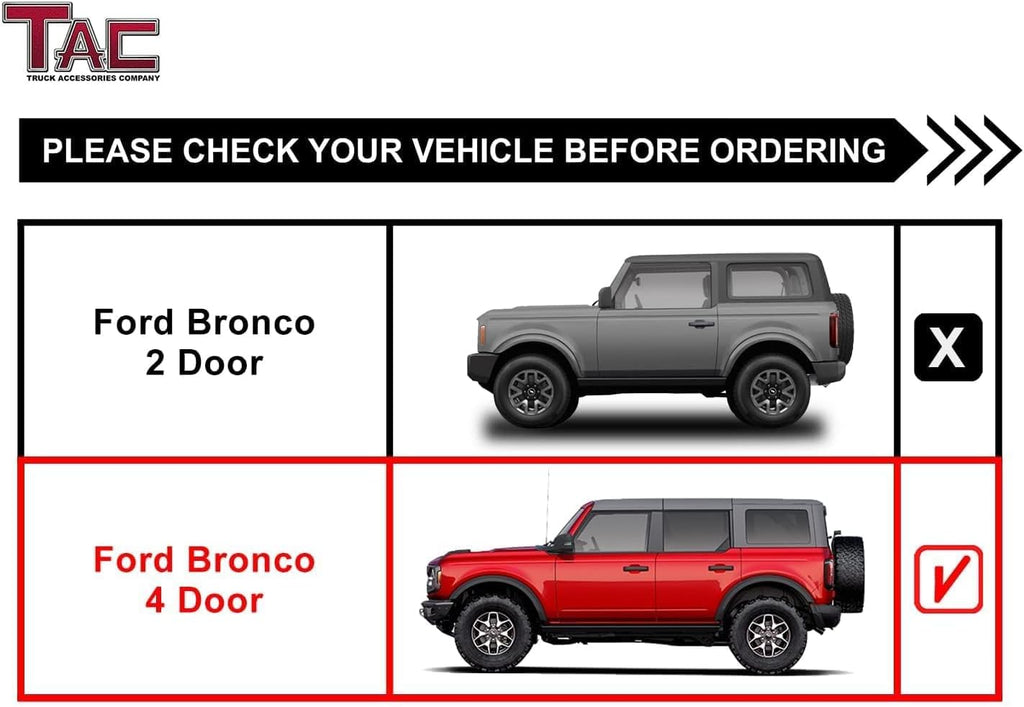 TAC EHD Running Boards Compatible with 2021-2026 Ford Bronco 4 Door | Side Steps| Nerf Bars| Step Rails| Rocker Slider| Two-Stair| Pickup Truck Exterior Accessories| 4' Drop| Carbon Steel