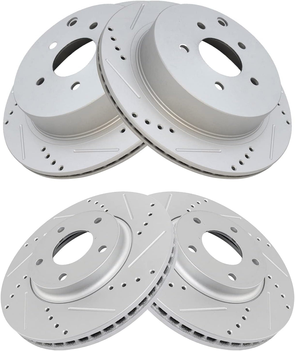 TRQ Performance Front Rear Brake Rotor Set Drilled Slotted Vented G Coated Compatible with 2004-2009 2004-2017 Nissan Quest