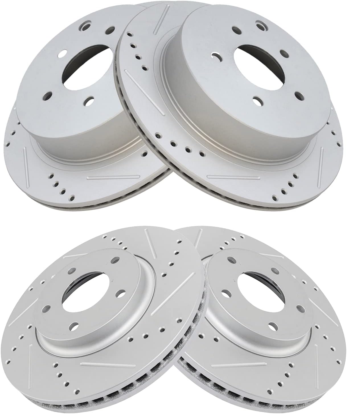 TRQ Performance Front Rear Brake Rotor Set Drilled Slotted Vented G Coated Compatible with 2004-2009 2004-2017 Nissan Quest