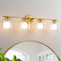 WOSHITU Bathroom Vanity Light Fixtures: 32.3 Inch Modern Brushed Gold Bathroom Light Fixtures Over Mirror with Clear Glass Shade, 4-Light Bathroom Lights Above Mirror