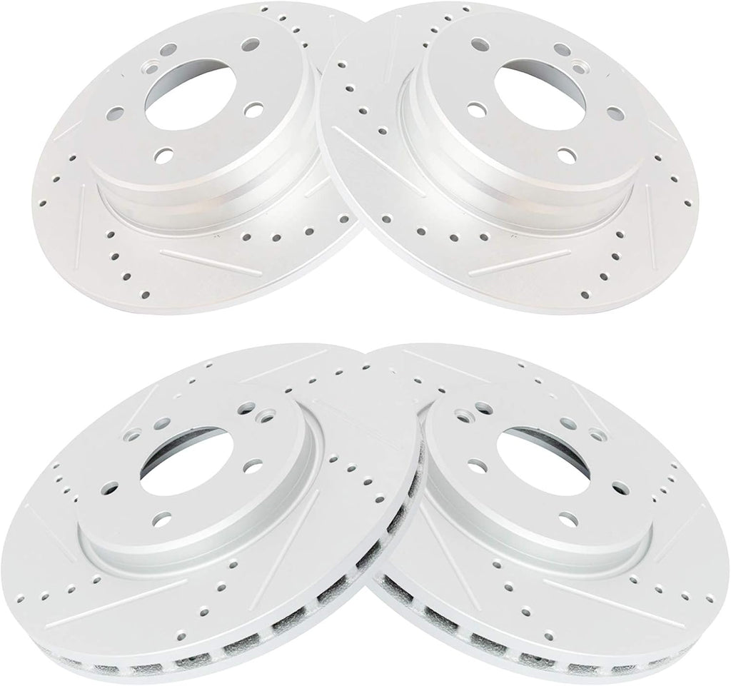 TRQ Performance Front & Rear Brake Rotors Set 4 Piece G-Coated Slotted X Drilled for 03-05 C240 06-07 C280 01-05 C320 C350 98-05 CLK320 06-09 CLK350 99-03 CLK430 98 E300 96-02 E320 98-02 E430
