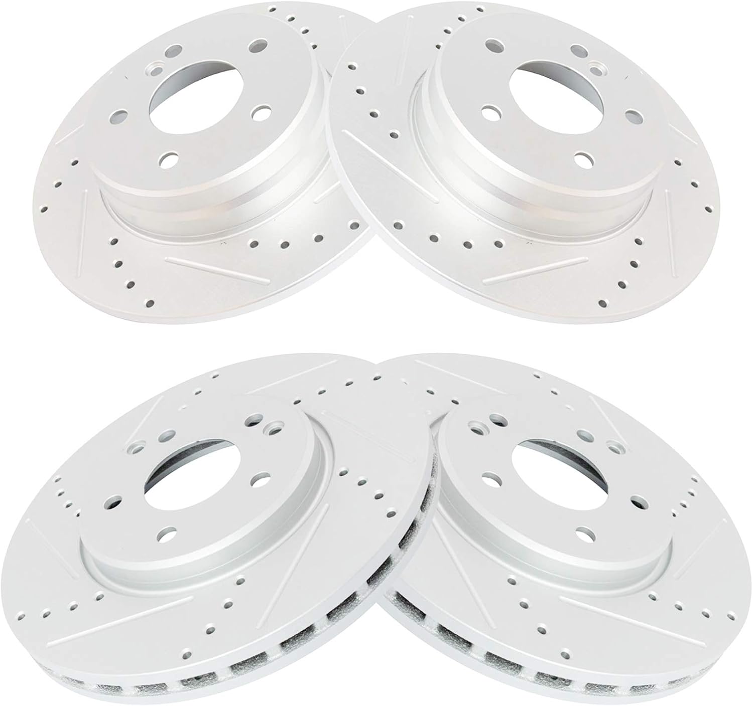 TRQ Performance Front & Rear Brake Rotors Set 4 Piece G-Coated Slotted X Drilled for 03-05 C240 06-07 C280 01-05 C320 C350 98-05 CLK320 06-09 CLK350 99-03 CLK430 98 E300 96-02 E320 98-02 E430