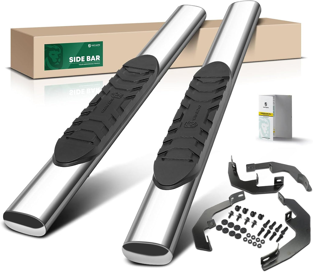 YHTAUTO 5 Inch Running Boards Fit Chevy Silverado & GMC Sierra 1500 2019-2026, 2500 HD/3500 HD 2020-2026 (Standard Cab/Regular Cab) Oval Straight Side Steps Stainless Steel, Side Step Rails