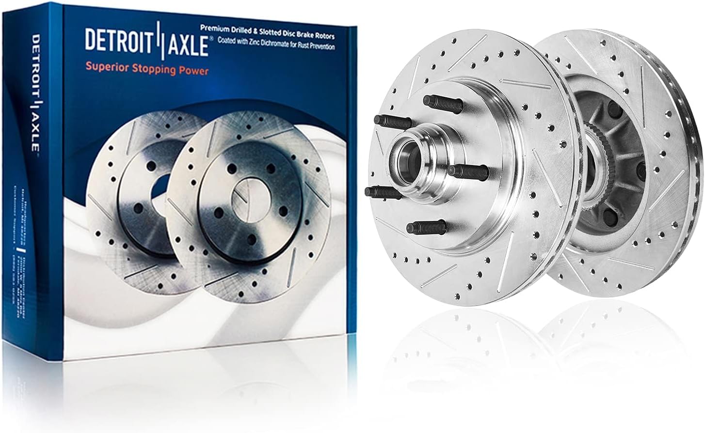 Detroit Axle - 4pc Front Brake Kit for 1999-2003 Ford F-150 2002 Lincoln Blackwood, Drilled and Slotted Disc Brake Rotors Ceramic Brakes Pads with Hardware Replacement : 12.13' inch Rotor