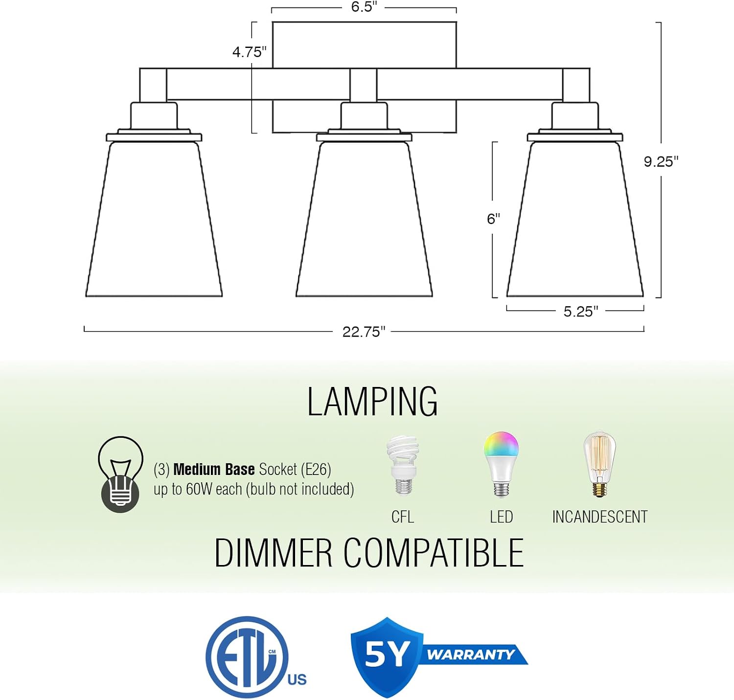 Kira Home Asher 23' 3-Light Farmhouse Vanity Light with Clear Tapered Shades, Hand-Painted Wood Grain Metal Bathroom Light, Bleached Oak Wood and Galvanized Steel Finish