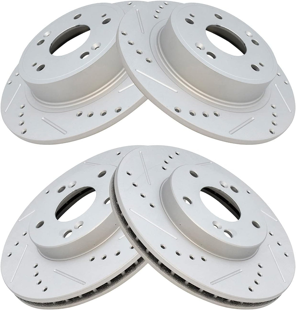 TRQ Performance Front and Rear Brake Rotor Set G Coated Drilled and Slotted Compatible with 2005-2017 Honda Accord