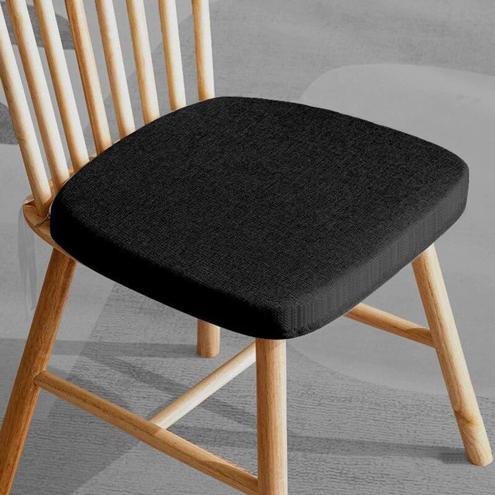 6 Pack Chair Seat Cushion Dining Kitchen Chairs Pad with Ties,1'/2'/3'/4' Thick Non-Slip Indoor Outdoor Chair Pad High Density Foam Seat Cushion with Removable Cover (Black,4' Thick - 17'x16')