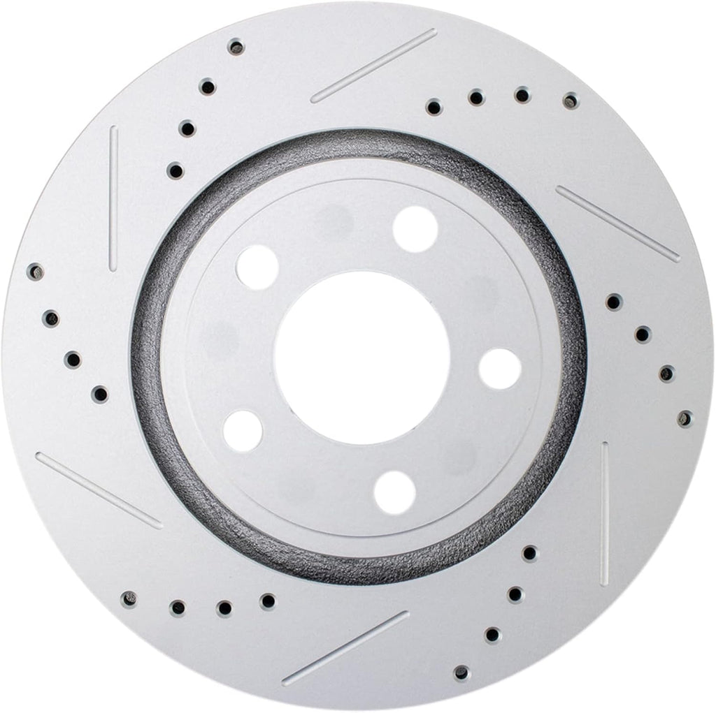 TRQ Performance Front and Rear Brake Rotor Set G Coated Drilled and Slotted Compatible with 2015-2020 Ford Mustang