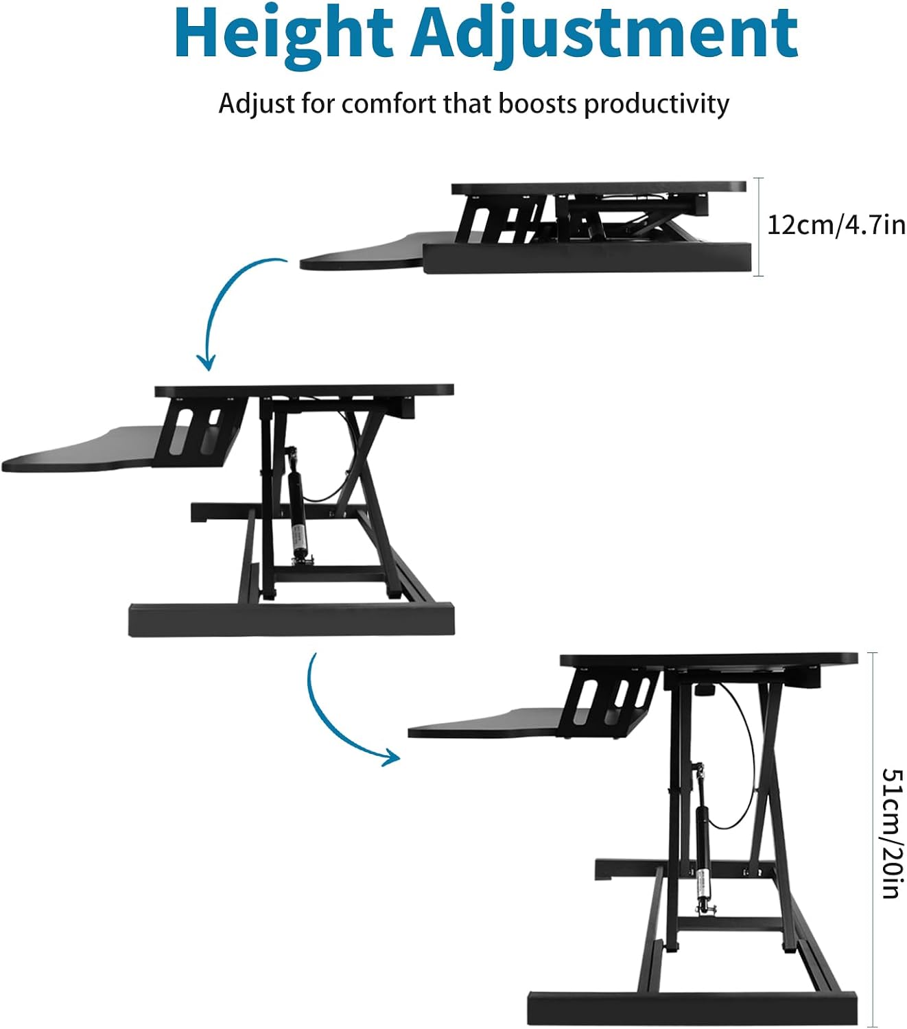 Standing Desk Converter, Height Adjustable Sit to Stand Riser, Dual Monitor and Laptop Workstation with Wide Keyboard Tray, Desk Lifter for Home Office