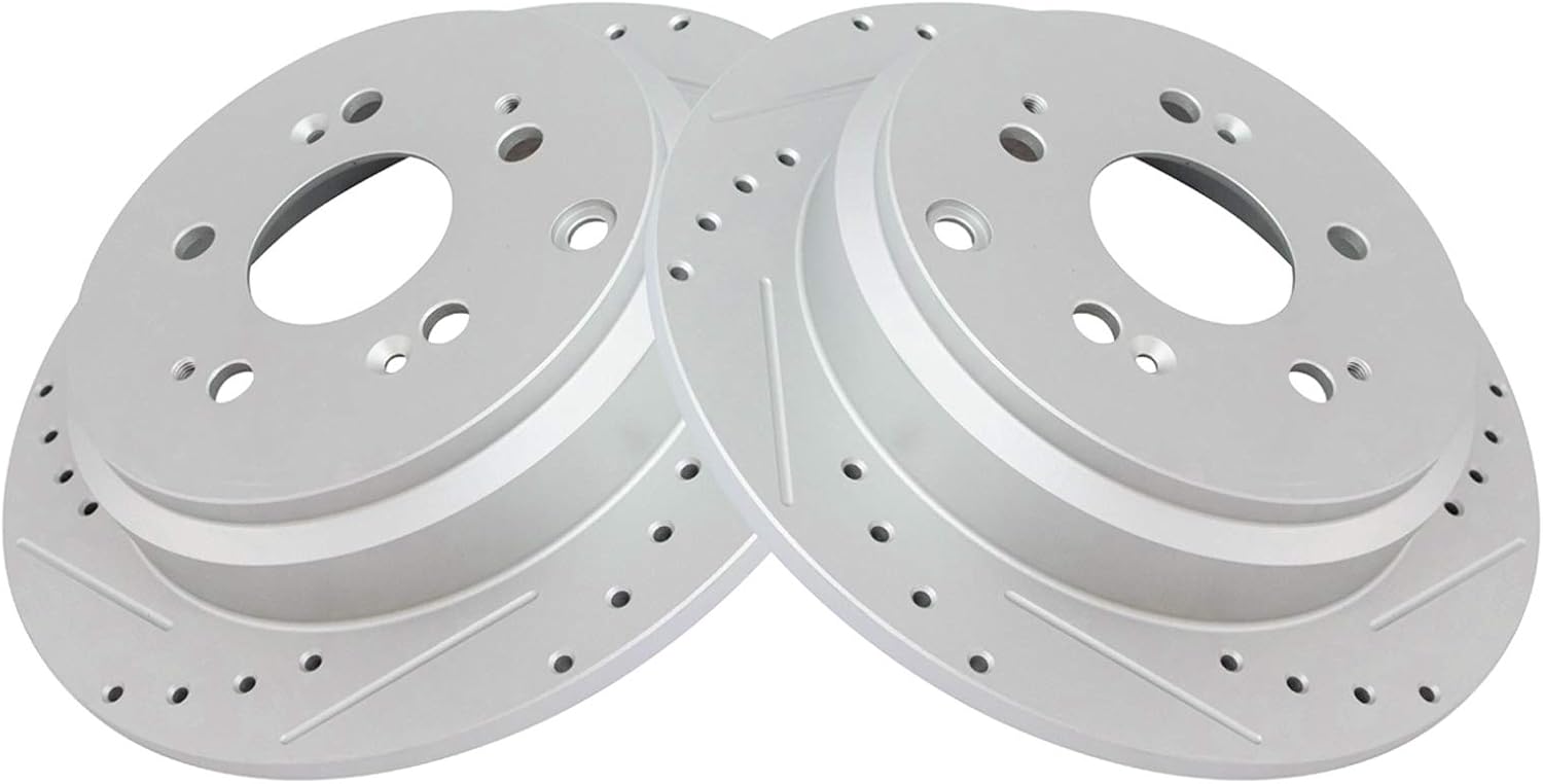 TRQ Performance Front and Rear Brake Rotor Set G Coated Drilled and Slotted Vented Solid Compatible with 2005-2010 Honda Odyssey
