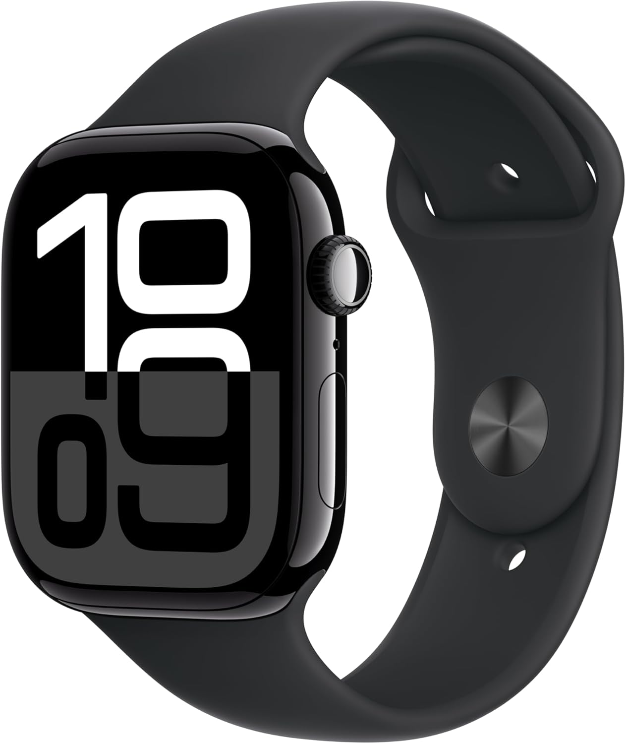 Apple Watch Series 10 [GPS 46mm case] Smartwatch with Jet Black Aluminium Case with Black Sport Band - S/M. Fitness Tracker, ECG App, Always-On Retina Display, Water Resistant (Renewed)