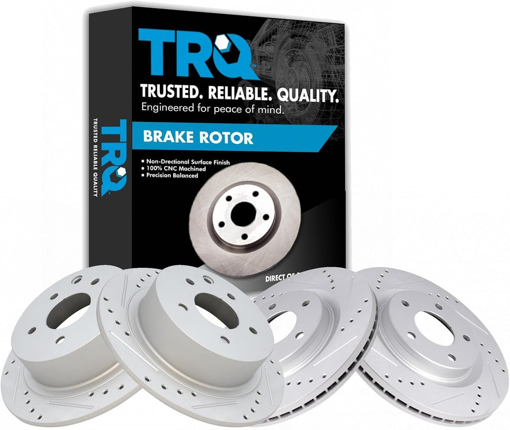 TRQ Performance Front and Rear Brake Rotor Set G Coated Drilled and Slotted Compatible with 2011-2017 Nissan Juke 2017-2019 Nissan Sentra