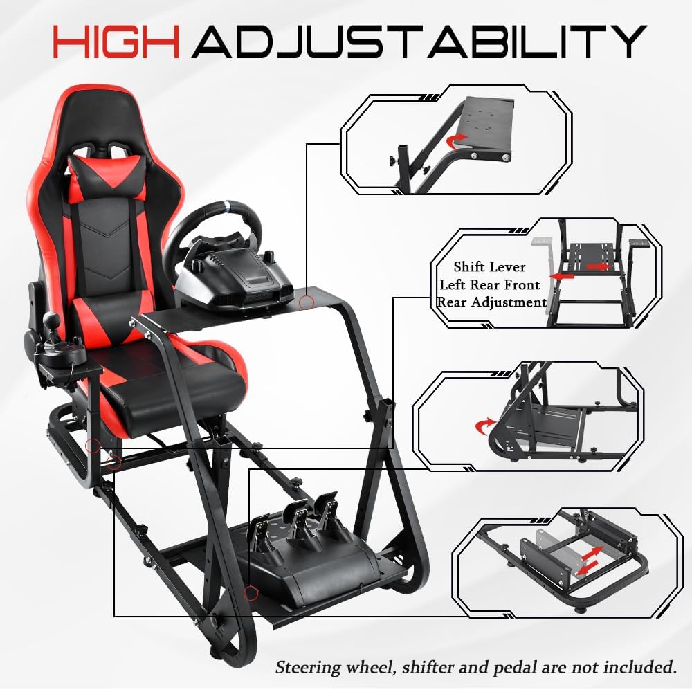 Marada Racing Simulator Cockpit with Comfort Gaming Seat Fit for Logitech G923 G920 G27 G29, for Thrustmaster T300, for Fanatec,Pro Sim Driving Race Stand Mountable Monitor Stand, No Shift Wheel Pedal