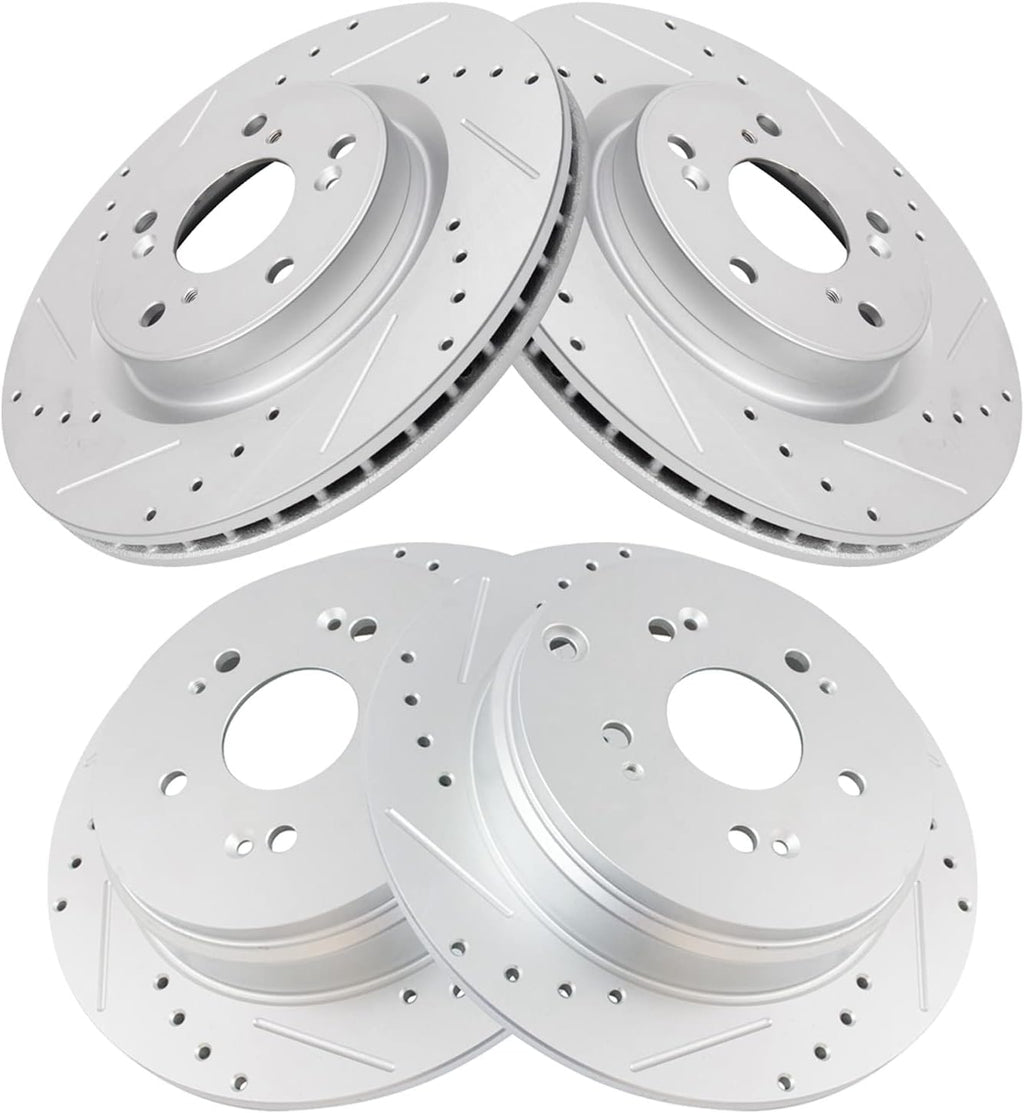 TRQ Performance Front and Rear Brake Rotor Set G Coated Drilled and Slotted Compatible with 2012-2016 Honda CR-V