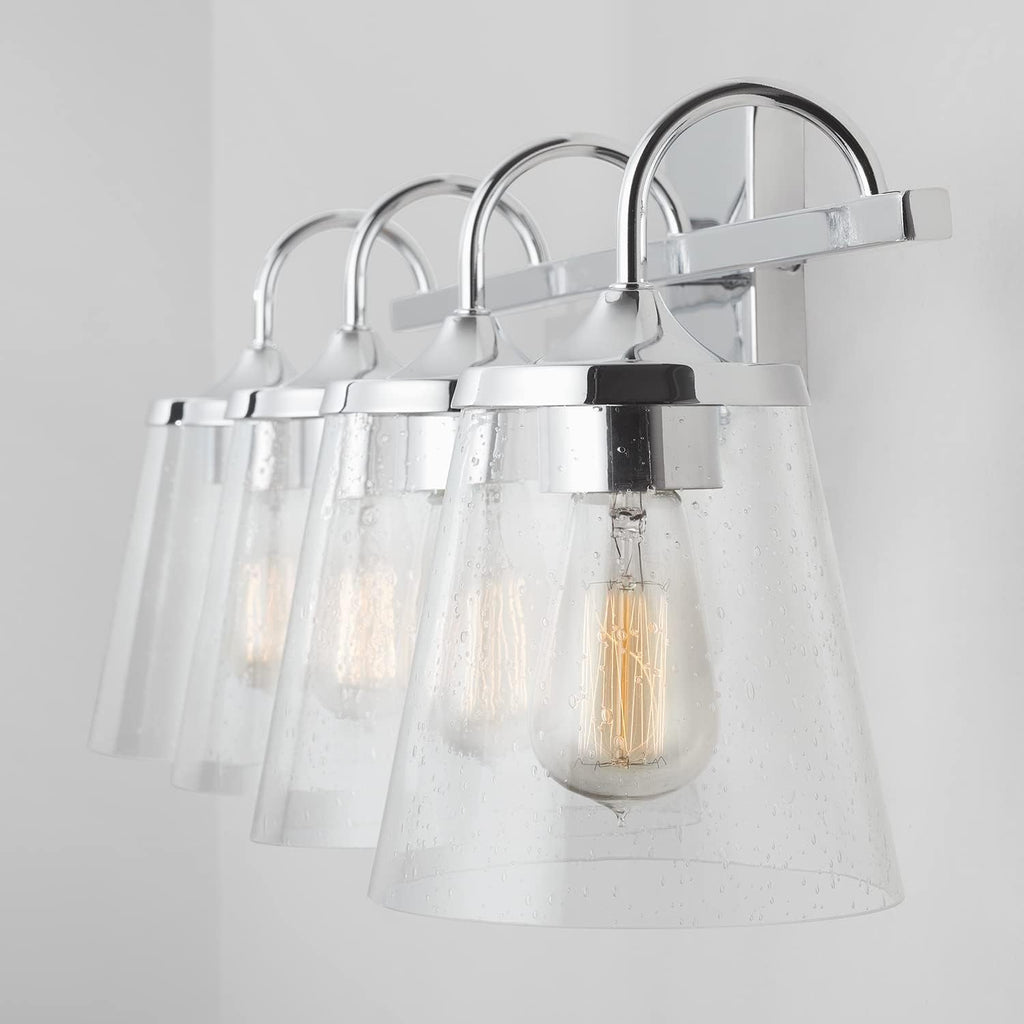 Capital Lighting 139142CH-496 Jayne Clear Seeded Glass Cone Bath Vanity Wall Mount, 4-Light 400 Total Watts, 11' H x 33' W, Chrome
