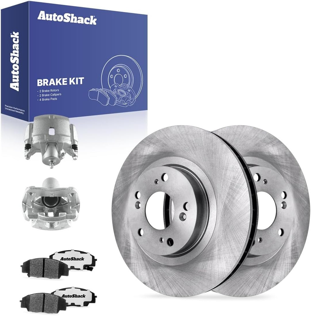 AutoShack Front Brake Rotors, Ceramic Pads & Calipers for Honda & Acura, Civic 2006-2011 RSX 2002-2006, FWD L4 2.0L - 11.81' (300 mm), 5-Lug