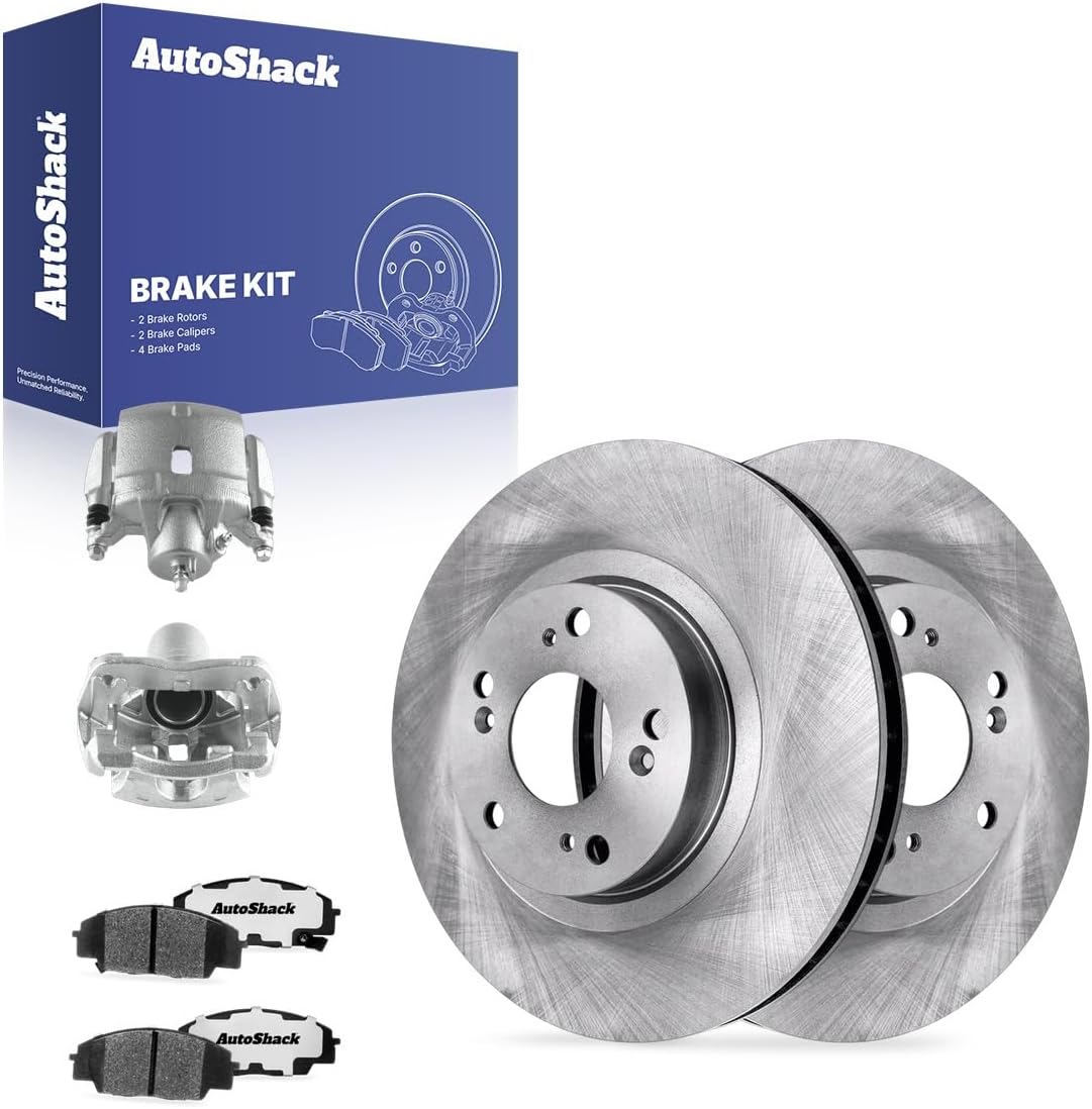 AutoShack Front Brake Rotors, Ceramic Pads & Calipers for Honda & Acura, Civic 2006-2011 RSX 2002-2006, FWD L4 2.0L - 11.81' (300 mm), 5-Lug