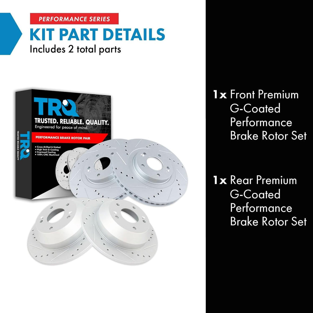 TRQ Performance Front and Rear Brake Rotor Set G Coated Drilled and Slotted Compatible with 2013-2018 Hyundai Santa Fe Santa Fe Sport 2019 XL 2014-2015 Kia Sorento