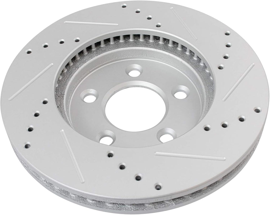 TRQ Performance Front and Rear Brake Rotor Set G Coated Drilled and Slotted Vented Compatible with 2005-2010 Ford Mustang
