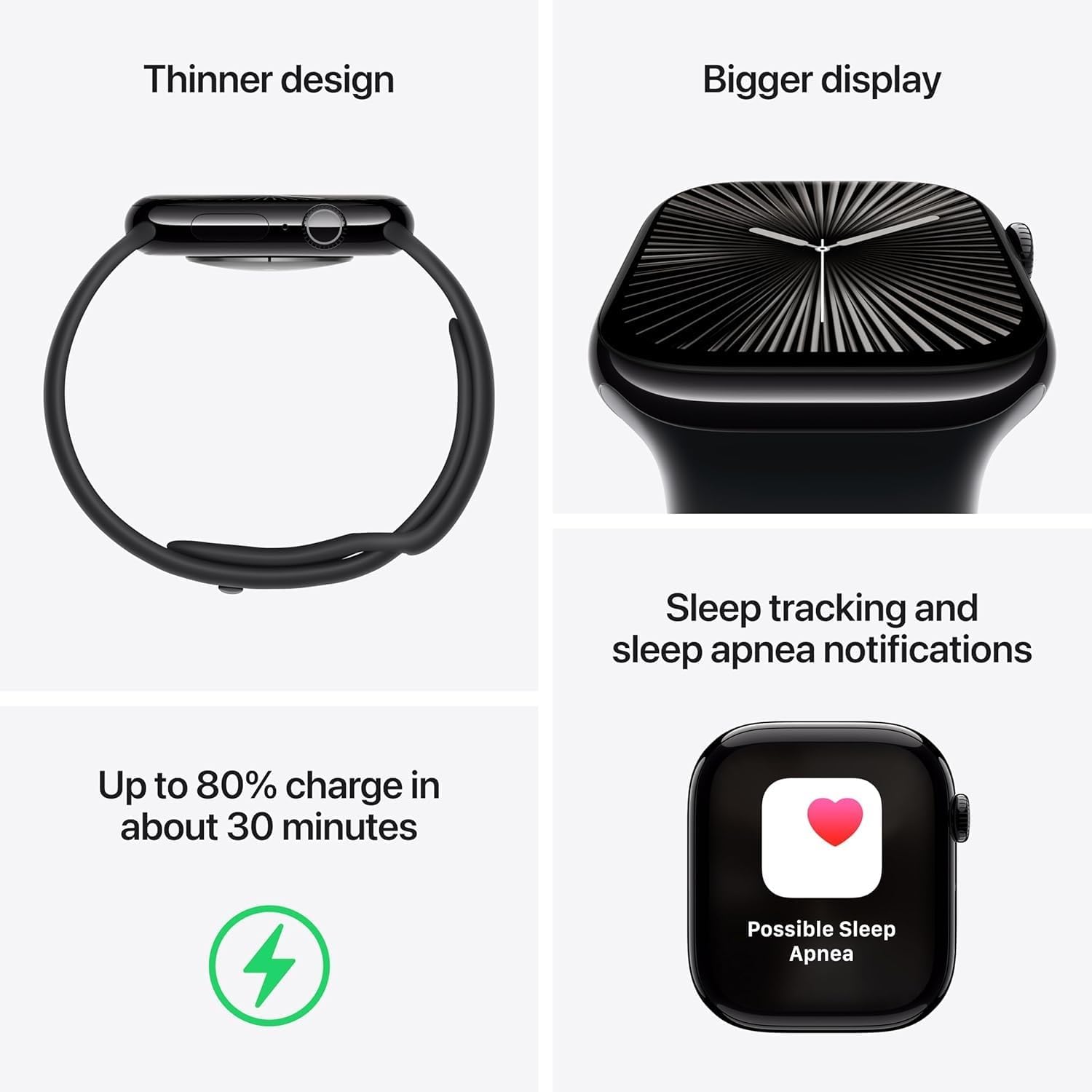 Apple Watch Series 10 [GPS, 46mm] - Jet Black Aluminum Case with Black Sport Band, S/M (Renewed)