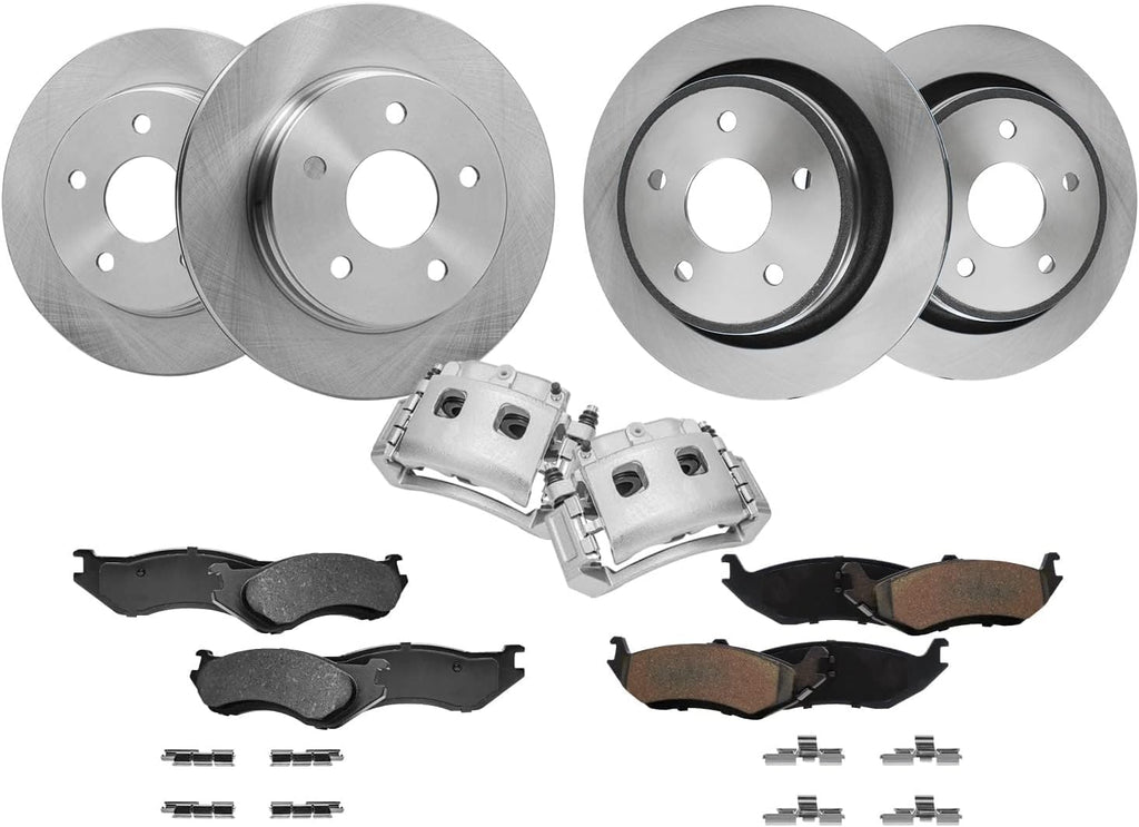 Detroit Axle - Brake Kit for 2002-2005 Dodge Ram 1500, 2005-2006 Durango, Disc Brake Rotors Ceramic Brakes Pads Front Brake Calipers Replacement [13.23 inch Front & 13.86 inch Rear Rotors]