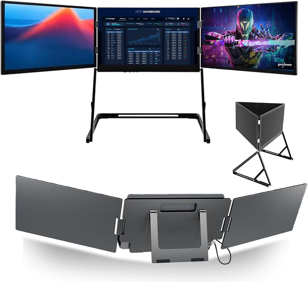 15.6' Laptop Screen Extender, 120% sRGB FHD 1080P IPS Triple Portable Laptop Monitor Extender with Type-C USB HDMI-Play for Mac, Windows, Chrome, Android, Fits All La
