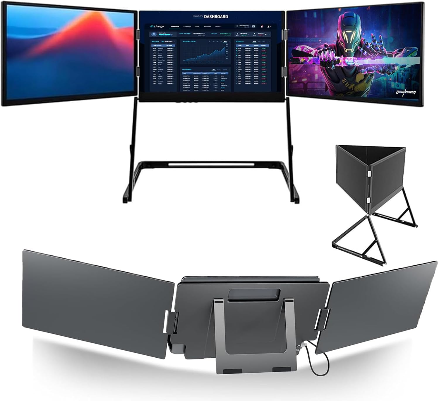 15.6' Laptop Screen Extender, 120% sRGB FHD 1080P IPS Triple Portable Laptop Monitor Extender with Type-C USB HDMI-Play for Mac, Windows, Chrome, Android, Fits All La