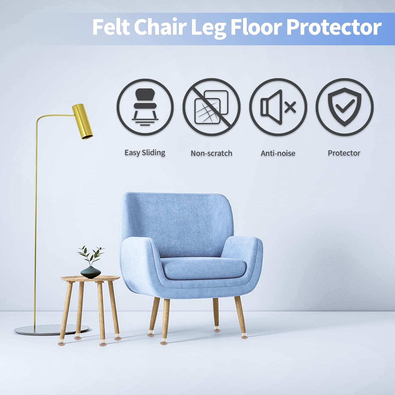 Flyshop 48PCS Durable Silicone Round Medium Chair Leg Cap with Felt Pads Furniture Floor Protectors, Reduce Noise, 19 to 25 mm (3/4' to 1'), Transparent