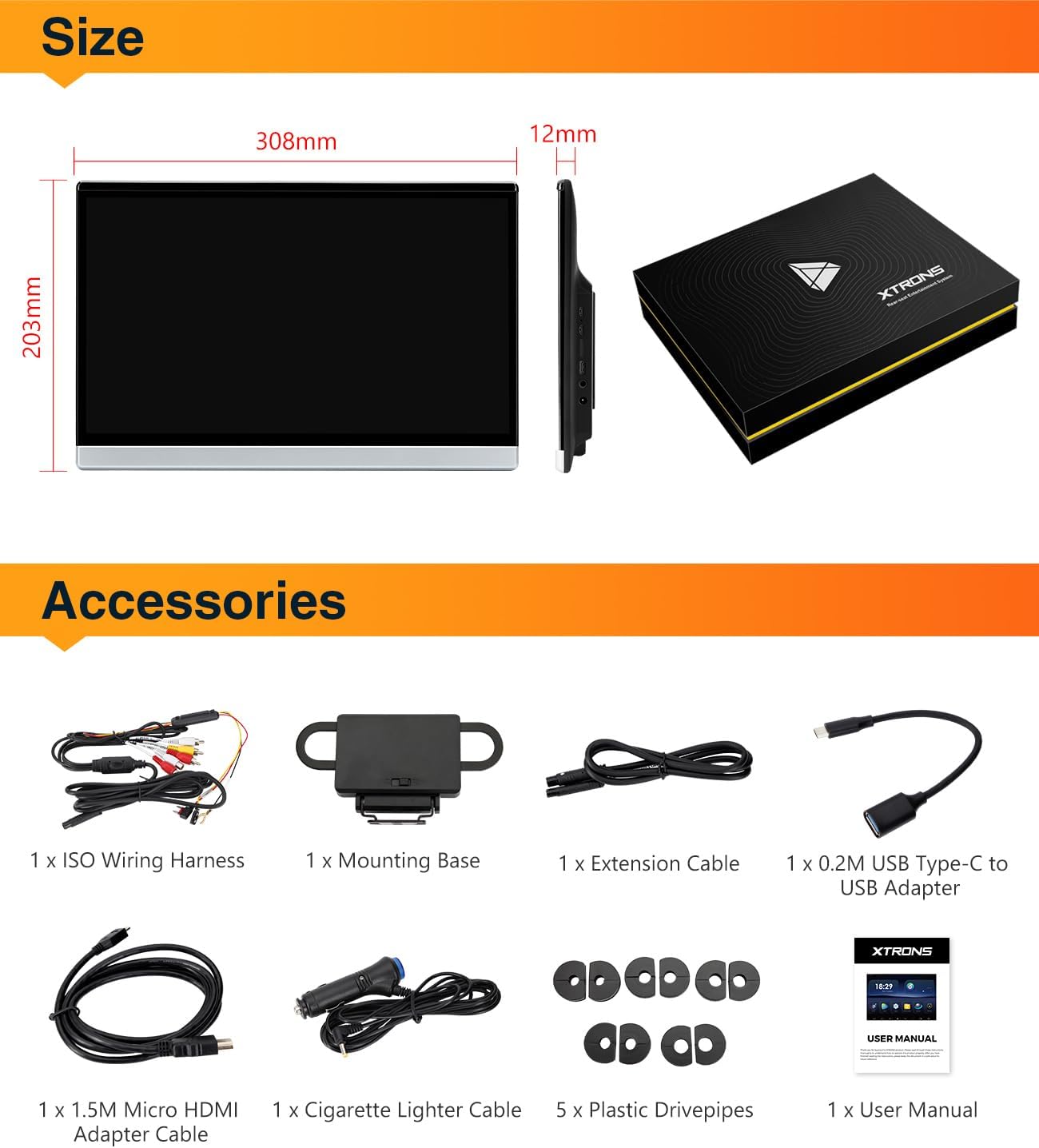 XTRONS 13.3 Inch Android Car TV, 4K Video Player Headrest Monitor Tablet for Back Seat with Wi-Fi and Bluetooth, IPS Touch Screen Support HDMI/Mirror Link/RCA in (2PCS)