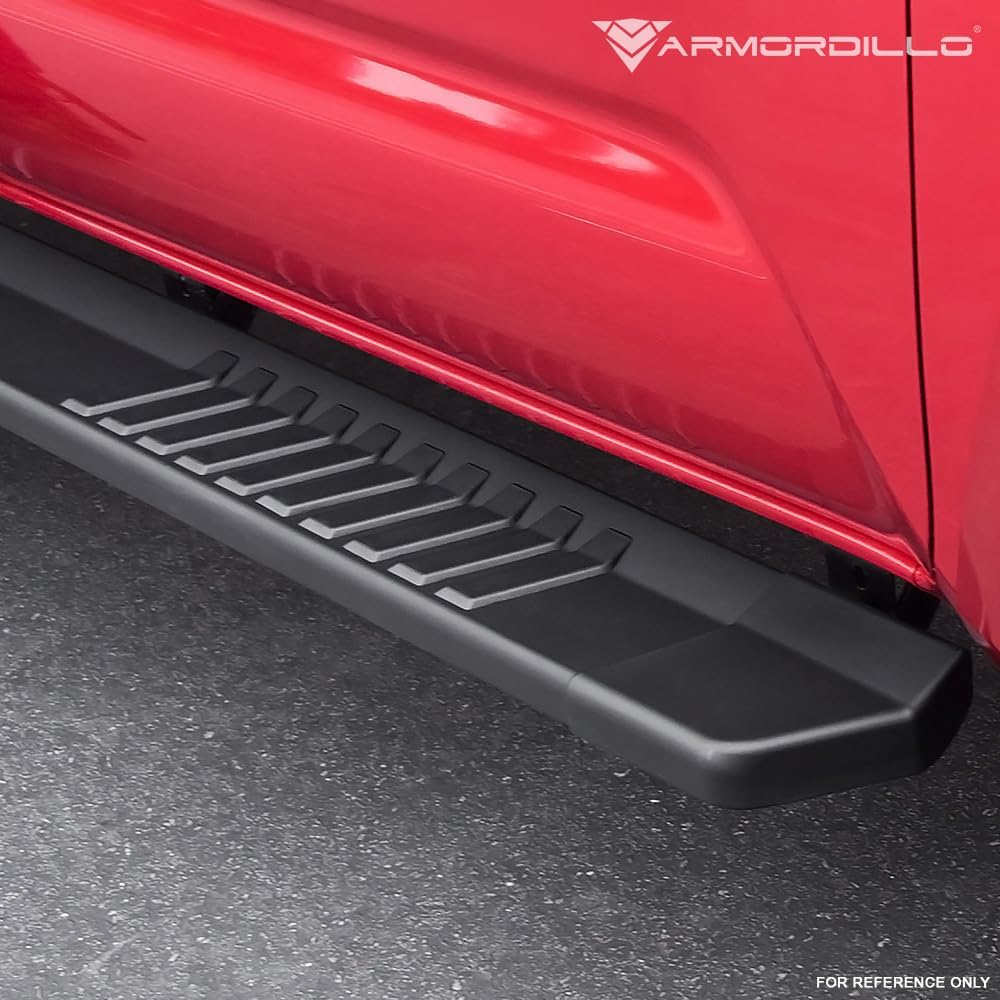 Armordillo 6' OE Style with Polymer Stripes Aluminum Running Boards|Compatible with 2019-2025 Chevy Silverado/GMC Sierra Double (Extended) Cab|8735770|Matte Black|Side Step Nerf Bars