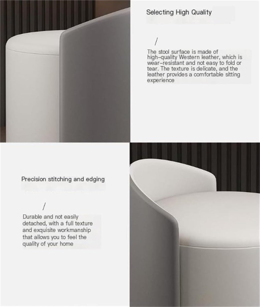 Modern Round Ottoman Multifunctional Vanity Chair Footrest Stool PU Leather Upholstered Wood Frame Non-Slip Rubber Pads Practical(Orange) (White 1' D x 1' W x 1' H)
